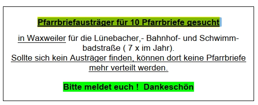 Gesucht Pfarrbriefausträger für 10 Pfarrbriefe gesucht