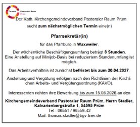 Gesucht Pfarrseketär(in)